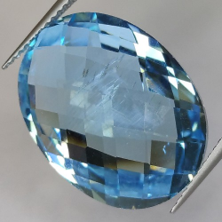 26.33ct Topaze Bleu Taille Ovale double Damier