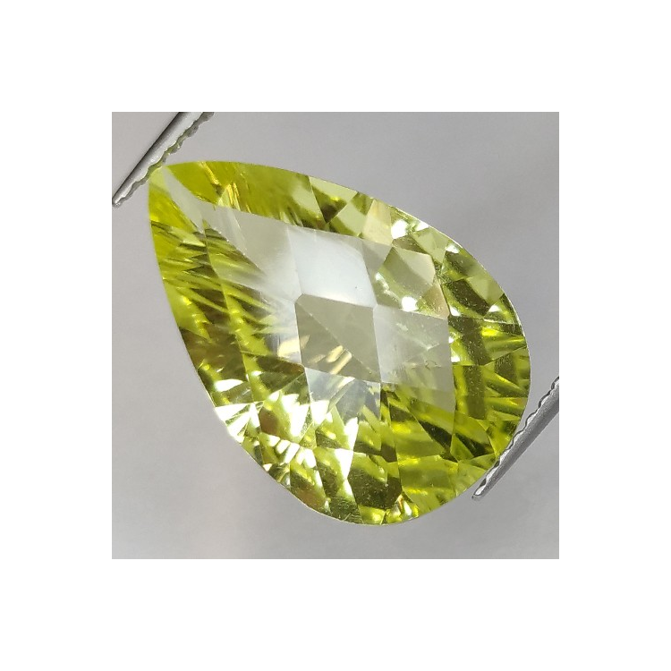 6.07ct Quartz Citron Taille Poire Concave Damier