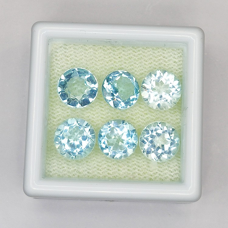 Gemas de TOPACIO AZUL en TALLA REDONDA de 9.01ct. 7x4mm. 6pz.