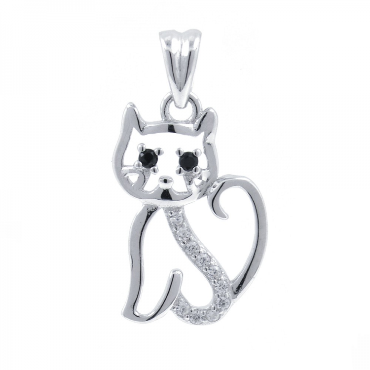 Pendentif Chat Zircons et Argent 925