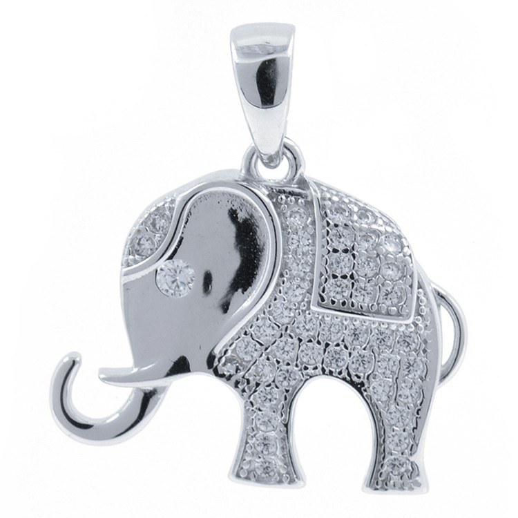 Pendentif éléphant en zircone et argent 925