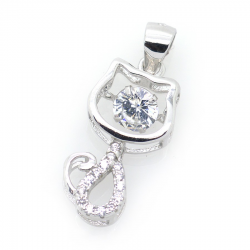 Zircons and 925 Silver Cat Pendant