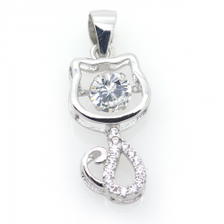 Zircons and 925 Silver Cat Pendant