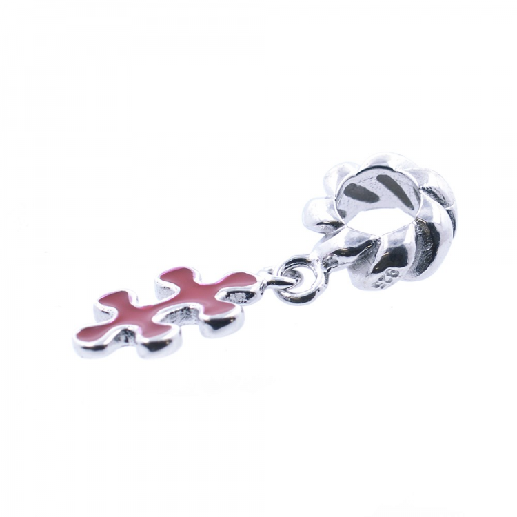 Pendentif Puzzle en Argent 925 et émail rouge.
