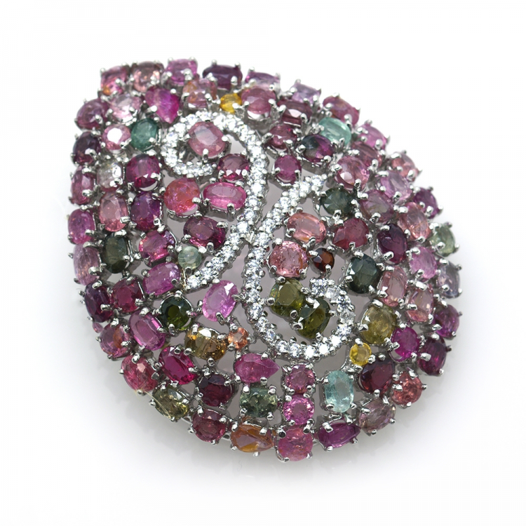 Pendentif / Broche Tourmaline et Argent 925