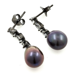 Black Pearl, White Topaz and 925 Silver Earrings