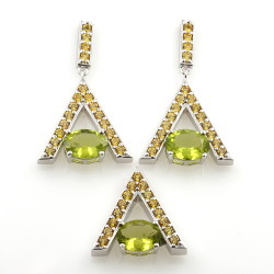 Yellow Sapphire and Peridot pendant and earrings with 925 Silver