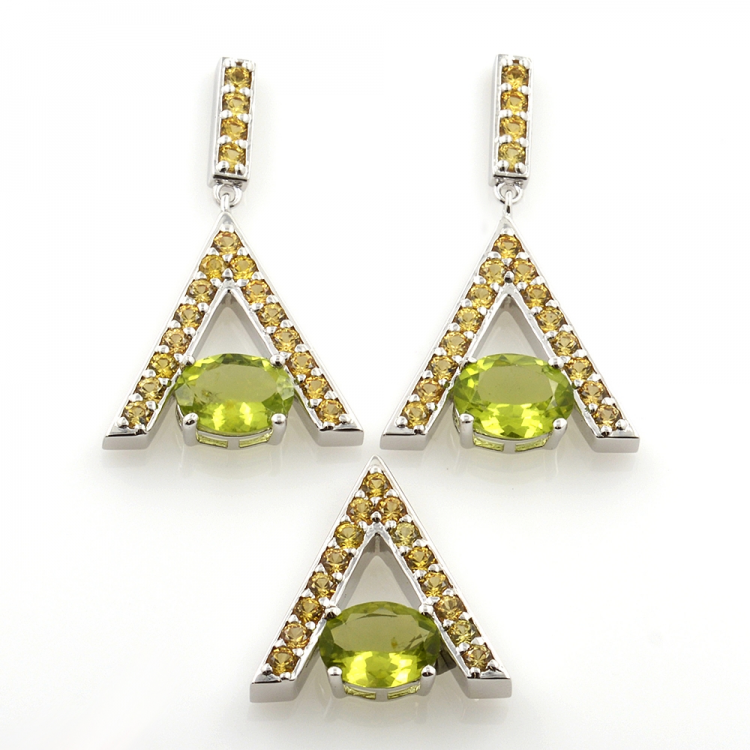 Colgante y pendientes de Peridoto y Zafiro amarillo con Plata 925