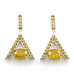 Yellow Sapphire pendant and earrings with Silver 925