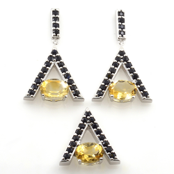 Sterling Silver Citrine and Black Spinel Earrings and Pendant