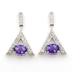 Sterling Silver Amethyst and White Zircon Pendant and Earrings