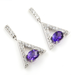 Sterling Silver Amethyst and White Zircon Pendant and Earrings