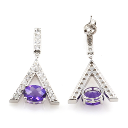 Sterling Silver Amethyst and White Zircon Pendant and Earrings