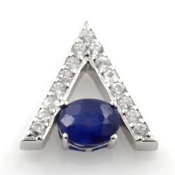 Blauer Saphir und weißer Zirkon Anhänger und Ohrringe mit Silber 925
