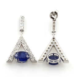 Pendant and earrings of Blue Sapphire and White Zircon with Silver 925