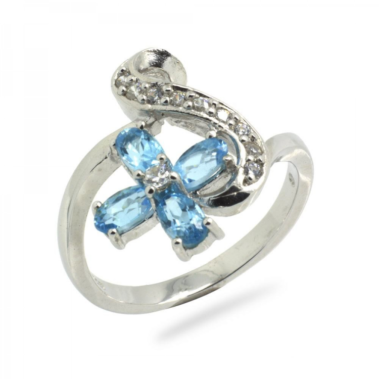 Natural Blue Zircon & 925 Sterling Silver Ring