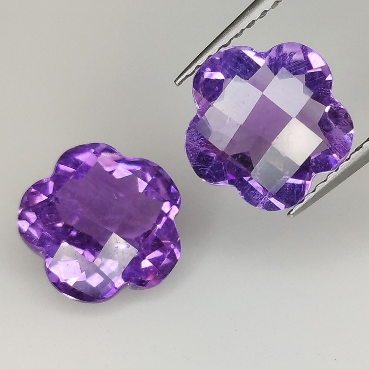 Amethyst fantasy cut flower with checkerboard 9mm 2pz