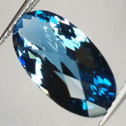 4.18ct London blue topaz oval cut checkerboard 14.4x7.4mm