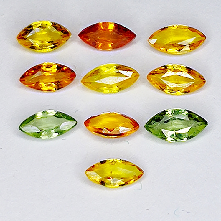 1.78ct Songea Saphir multicolore marquisienne coupe 4.9x2.5mm 10pc