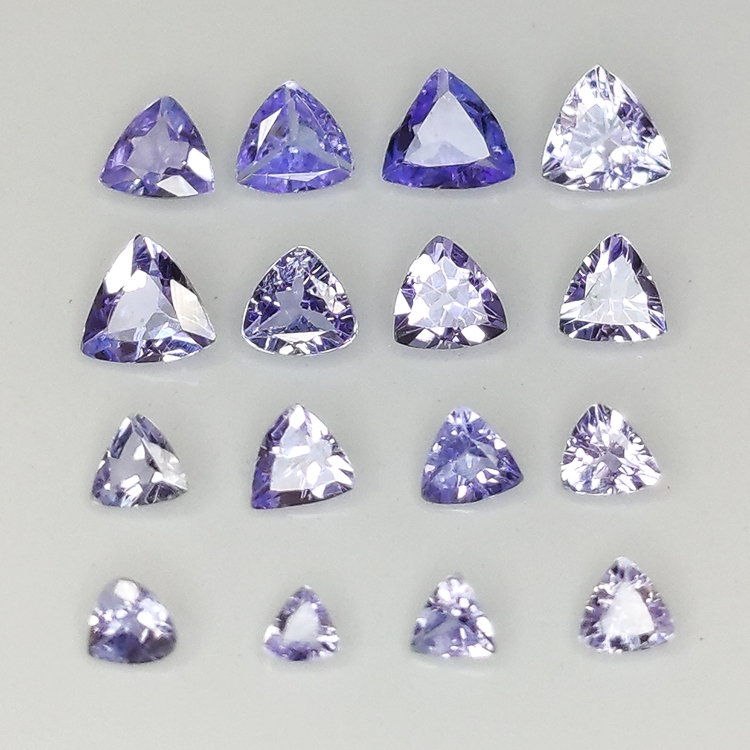 Tanzanite con taglio da trilioni, 2,0-3,7 mm, 1 ct