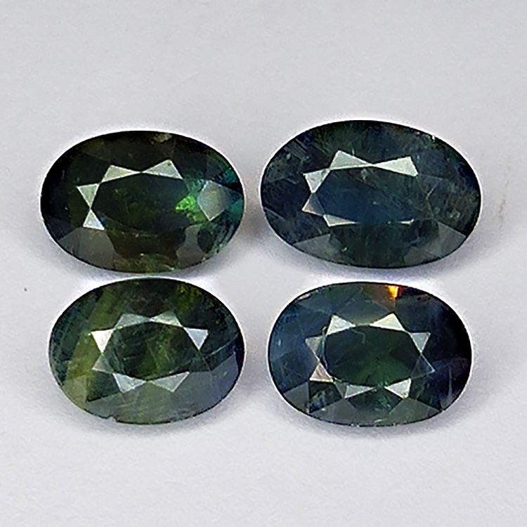 5,11ct Bicolor Blau Grün Saphir oval schliff 7.9x5.3mm 4stk