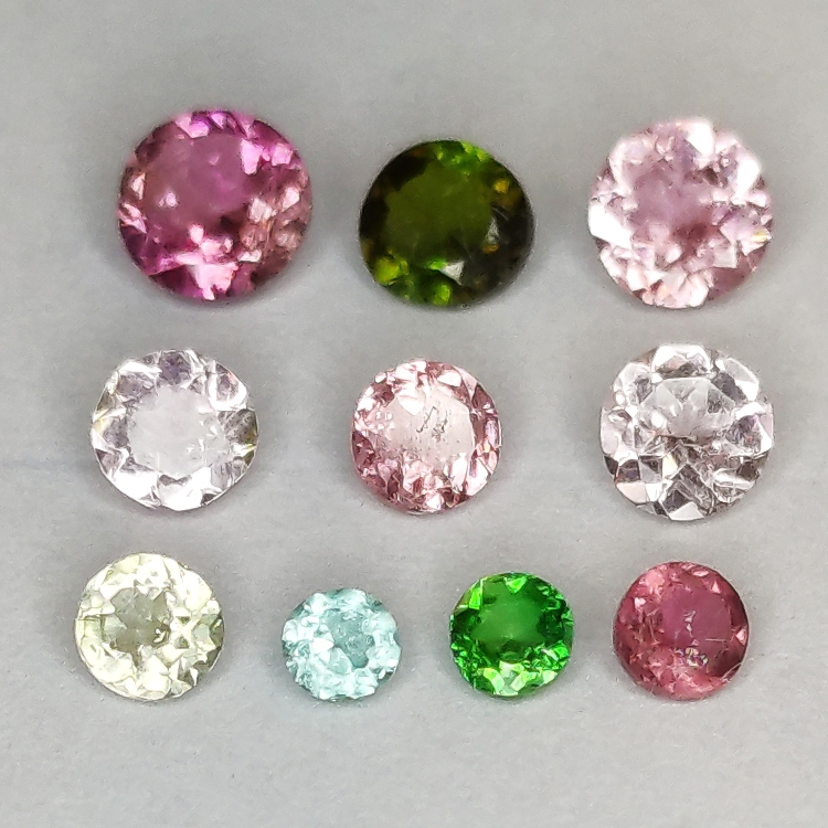 Multicolor tourmaline round cut 2.5-4.5mm 1ct