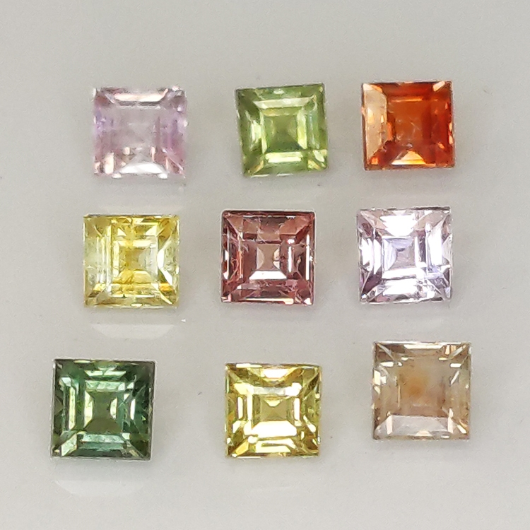 Zaffiro di Ceylon multicolore con taglio Princess, 2,9-3,0 mm, 1 ct