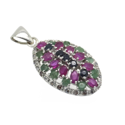 Sapphire, Ruby, Emerald & 925 Sterling Silver Pendant