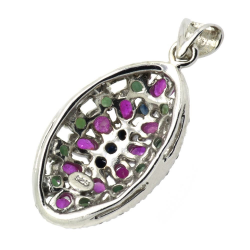 Sapphire, Ruby, Emerald & 925 Sterling Silver Pendant