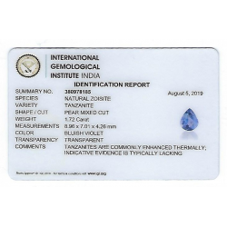 1.72ct Tanzanite pear cut 8.9x7.0mm