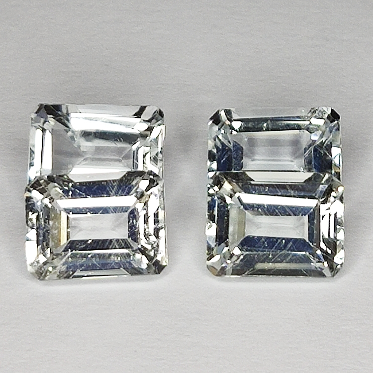 8.37ct Topaze Blanche coupe émeraude 8.1x6.1mm 4pc