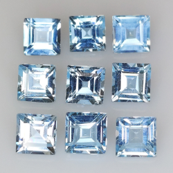 12.55ct Topacio Azul talla princesa 6.2x6.2mm 9pz