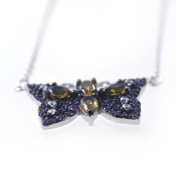 CZ & 925 Sterling Silver Butterfly Pendant
