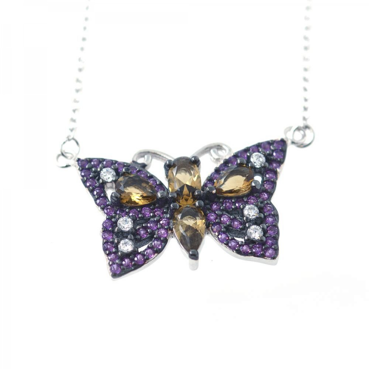 CZ & 925 Sterling Silver Butterfly Pendant