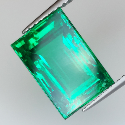 5.96ct Princess cut hydrothermal emerald 12.32x8.35mm