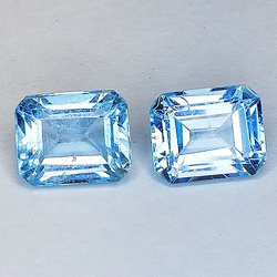 12.08ct Emerald Cut Blue Topaz 11x9mm 2pcs