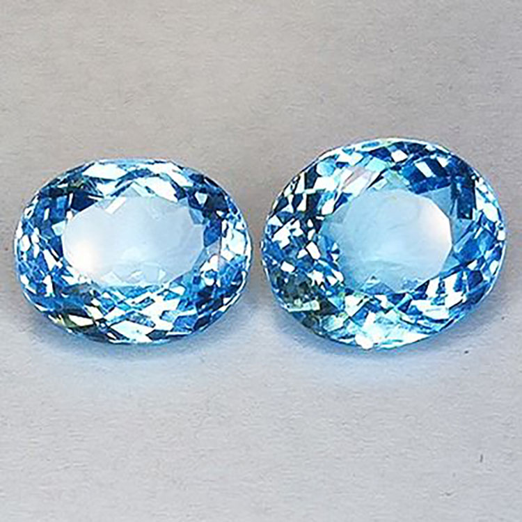 15.13ct Swiss Blue Topaz oval cut 12mm 2pcs