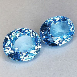 15.13ct Swiss Blue Topaz oval cut 12mm 2pcs