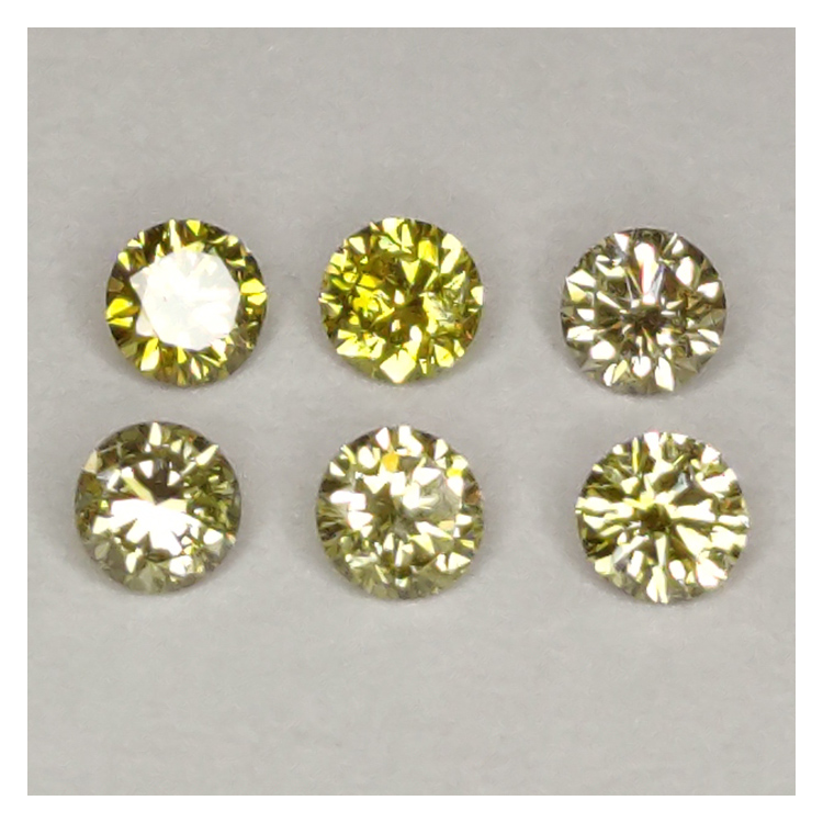 Green-yellow fancy diamond in round cut 1.7-2.3mm