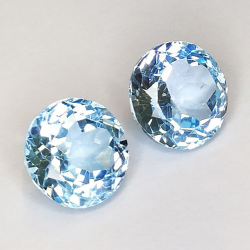 10.59ct Paire de Topazes Bleues Rondes 10mm