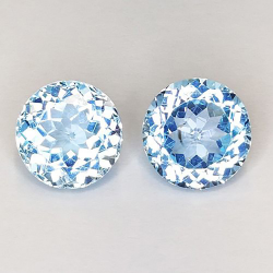 10.59ct Paire de Topazes Bleues Rondes 10mm