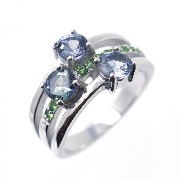 Tanzanite, Tsavorite Garnet & 925 Sterling Silver Ring