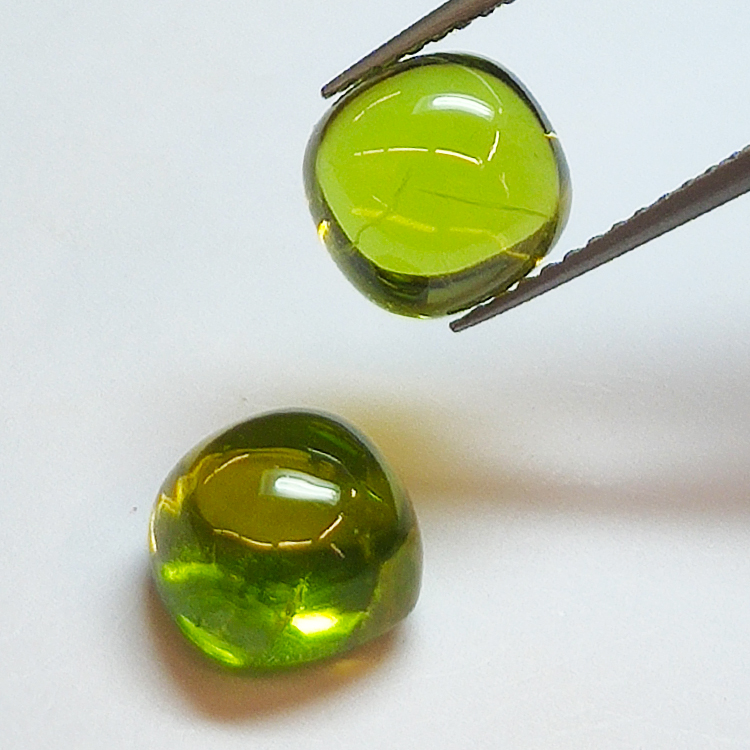 Pair 7.10ct Peridot cabochon cut cushion 8 x 6 mm