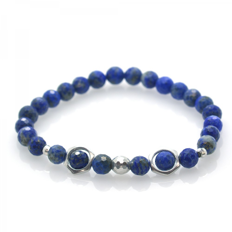 Lapislazuli & 925 Sterling Silver Hexagon Bracelet