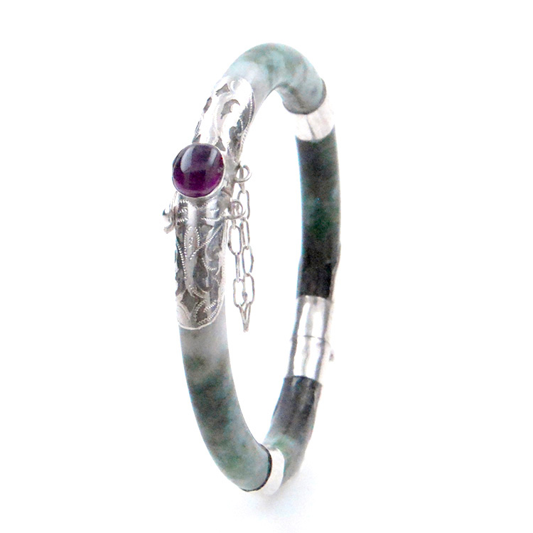 Jadeite Jade et argent 925 Bracelet vert