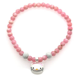 Rhodochrosite & 925 Sterling Silver Kitty Bracelet