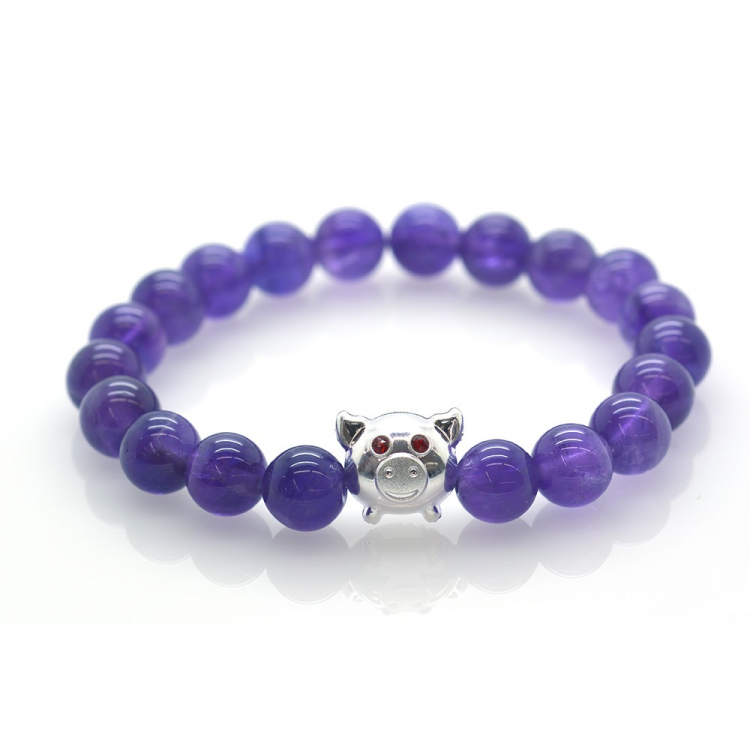 Amethyst & 925 Sterling Silver Pig Bracelet