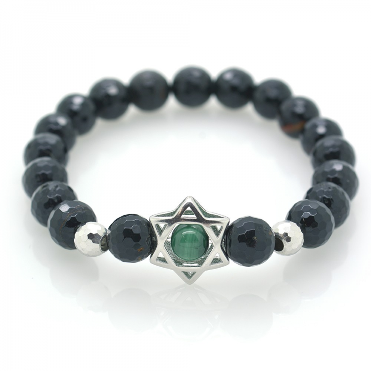 Tourmaline & Malachite & 925 Sterling Silver Star Bracelet