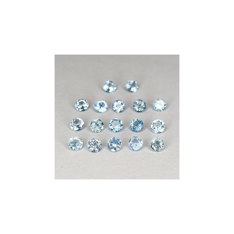 Acquamarina taglio rotondo da 1,03 ct, 2,5-2,6 mm, 17 pezzi