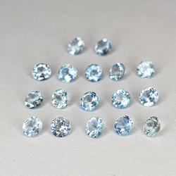 Acquamarina taglio rotondo da 1,03 ct, 2,5-2,6 mm, 17 pezzi